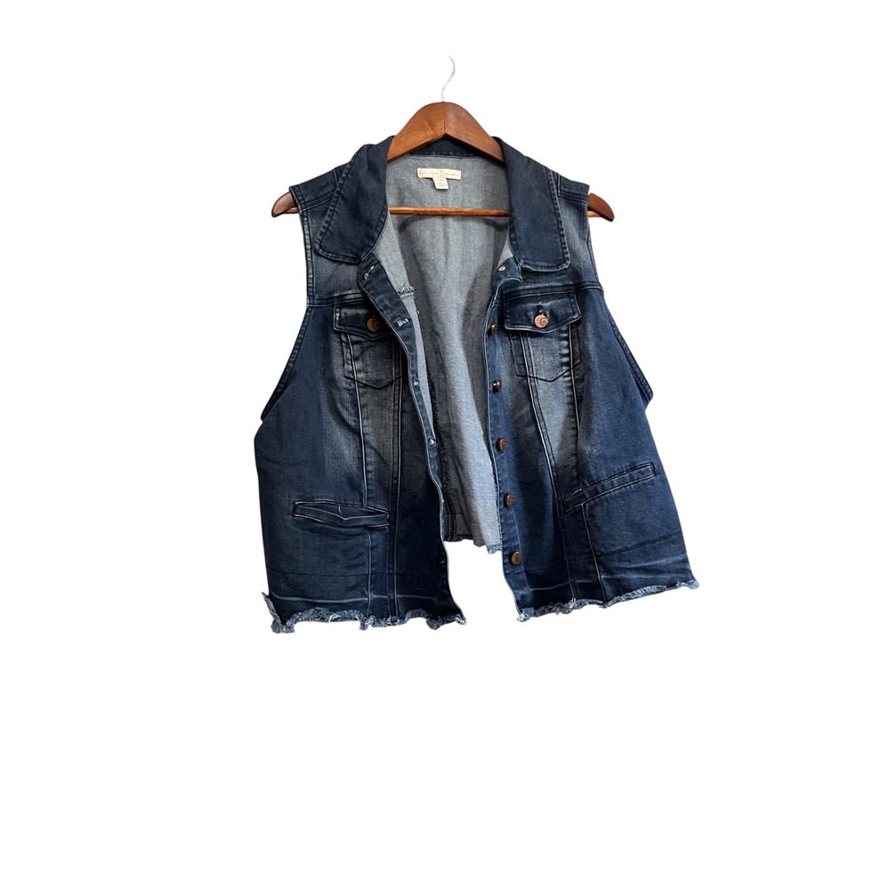 Est. 1946 Denim Vest Women 22/24W Dark Wash Frayed Hem Sleeveless Jacket